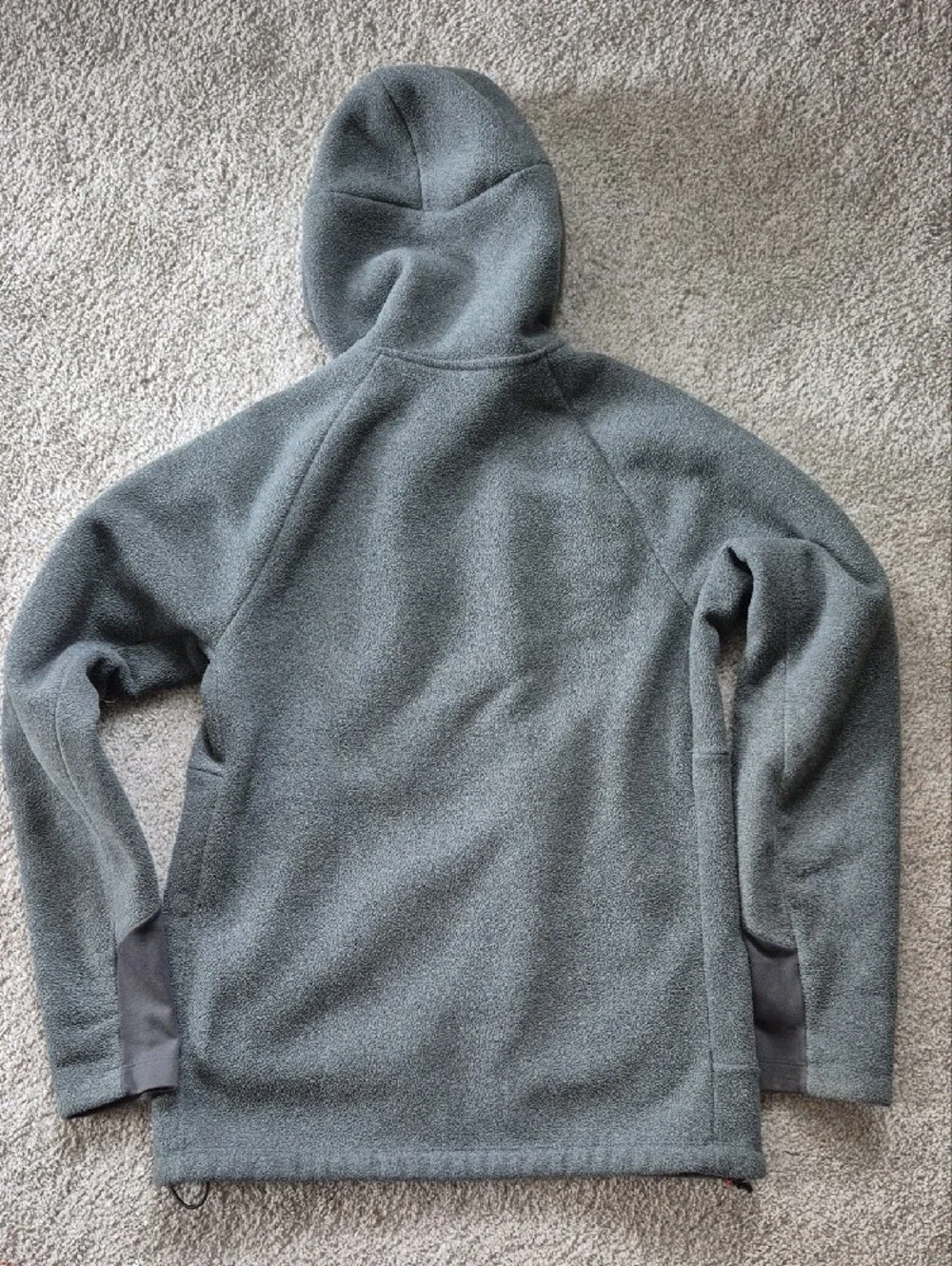The North Face Men's Gray Hooded Fleece Jacket with Red Accent